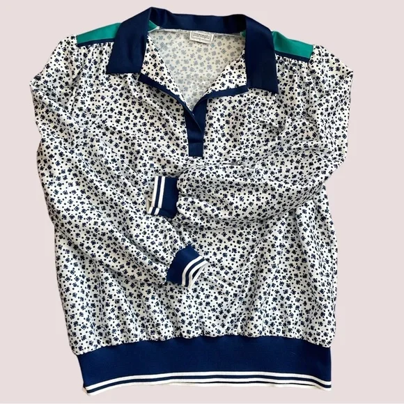 VTG Abstract Floral Print Banded Waist Collared Shirt | L - Picture 4 of 4